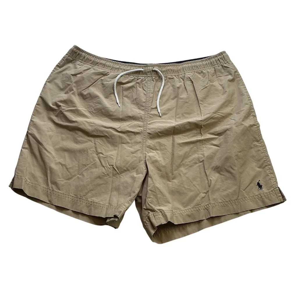 Polo Sport Ralph Lauren Mens XL Tan Khaki Swim Trunks Mesh Lined Pony Shorts